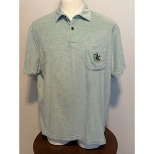 Howler Bros Plusherman Terry Cotton Polo Shirt Mens XL Green Toucan Pocket